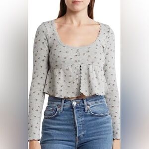 NWT Floral Gray Long Sleeve Top